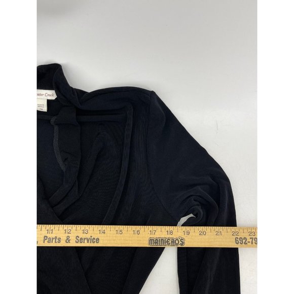 Coldwater Creek Petite Black 3/4 Sleeve Belted Stretch Wrap Dress Size PM - Picture 10 of 14